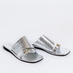 Free People Metallic Silver Slide Sandals ✨NEW✨